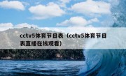 cctv5体育节目表（cctv5体育节目表直播在线观看）