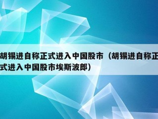 胡锡进自称正式进入中国股市（胡锡进自称正式进入中国股市埃斯波郎）