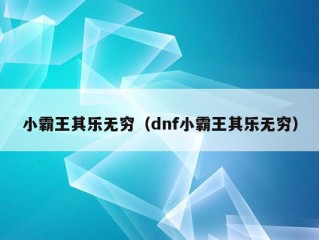 小霸王其乐无穷（dnf小霸王其乐无穷）